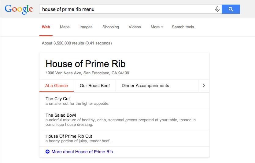 google restaurant menu