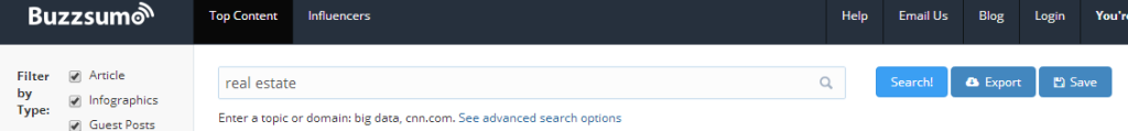 Buzzsumo real estate search