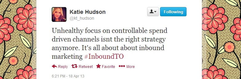 Katie Hudson's feedback regarding Inbound Marketing Toronto meetup 4