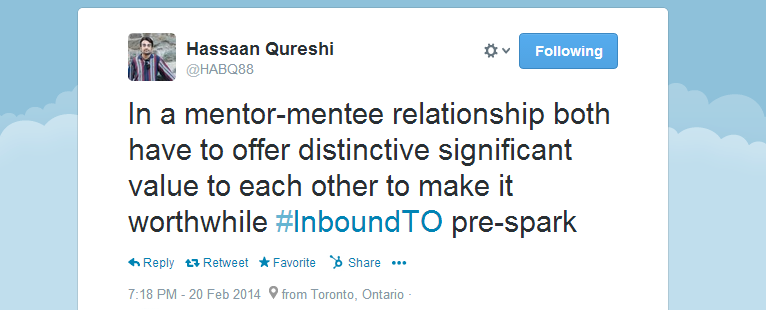 Mentorship tweet from InboundTO