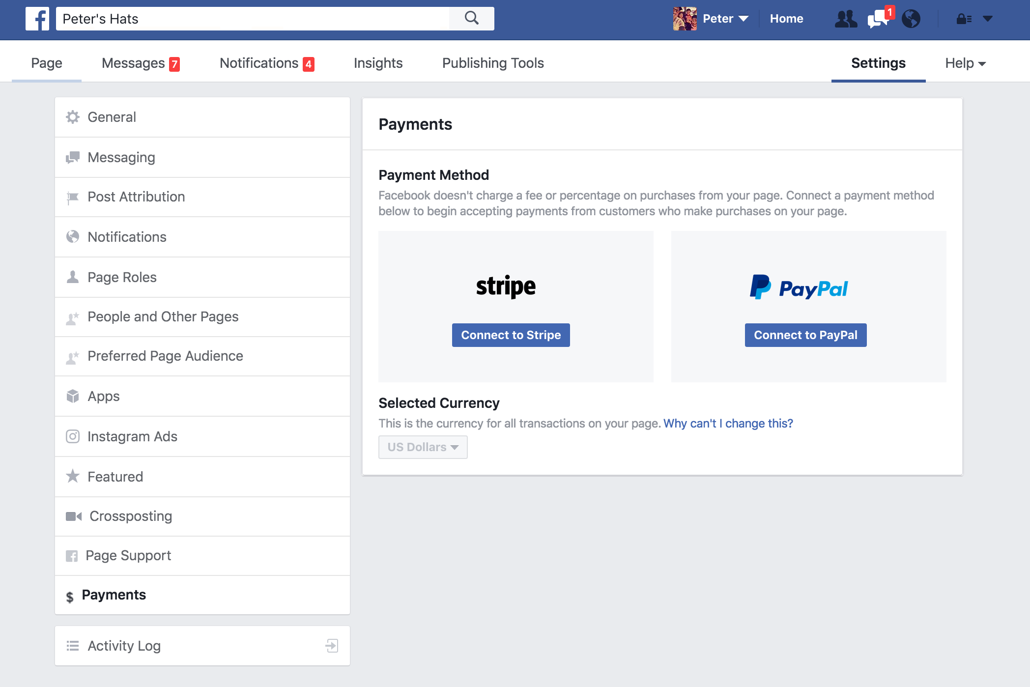 Facebook messenger payments