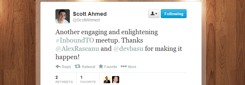 Scott Ahmed's feedback regarding Inbound Marketing Toronto meetup 4