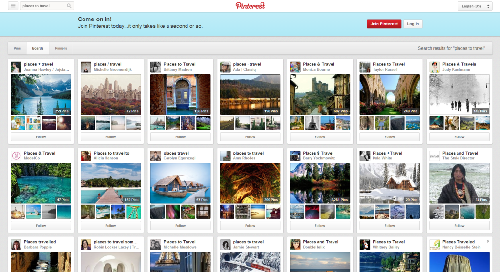 places to travel Pinterest board