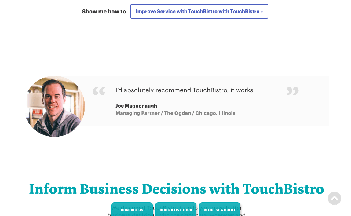 How To Create B2B SaaS Content That Converts An example of a testimonial on TouchBistro's site
