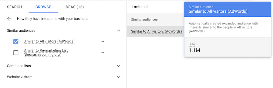Digital PR: Aligning Traditional PR and SEO Teams Screenshot from Google Ads showing process of creating a similar audience using the customer match feature.