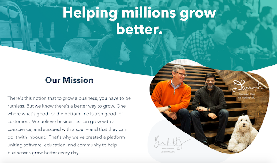 HubSpot's website has a meaningful mission.