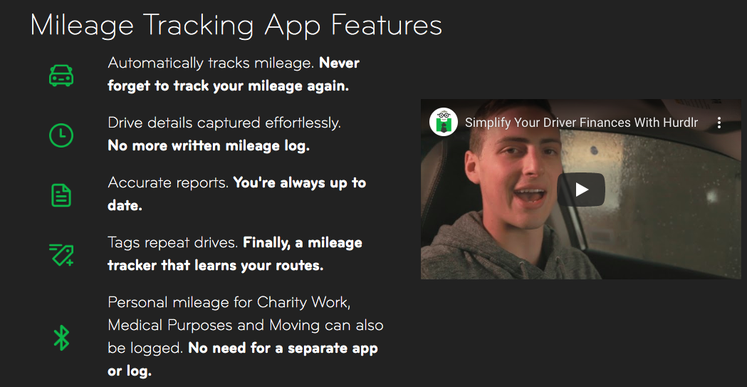 Example of stating SaaS product features: Mileage Tracking App Features