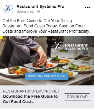 Hypothetical Facebook ad example from B2B SaaS company Restaurant Systems Pro.