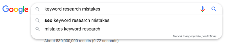 Google search: keyword research mistakes 