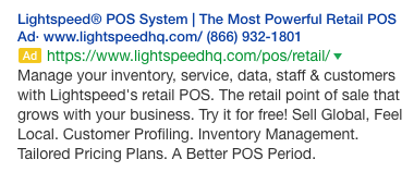 Lightspeed ad headline example