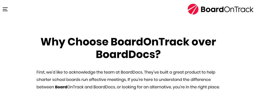 Competitor comparison landing page headline: Why Choose BoardOnTrack over BoardDocs?