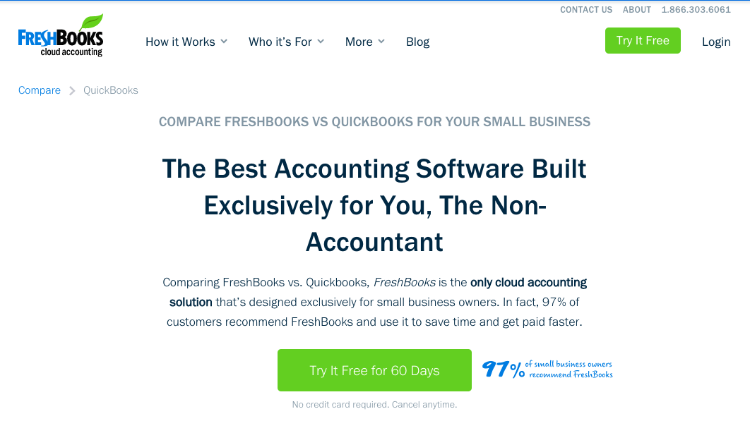 QuickBooks vs FreshBooks Competitor Comparison Landing Page