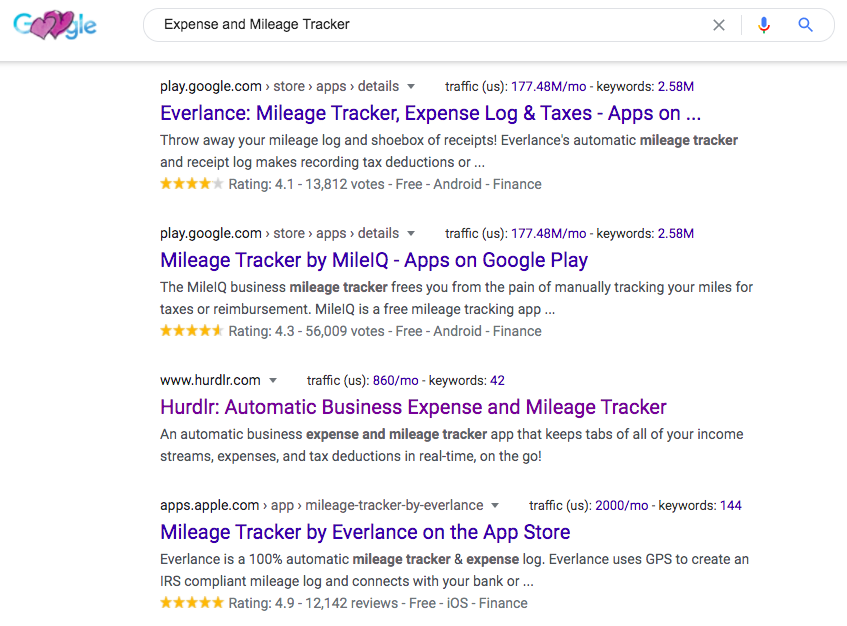Expense and Mileage Tracker Google Results