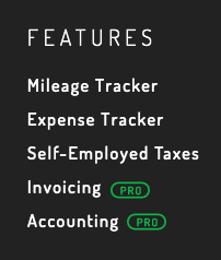 Footer on the Hurdlr site: Mileage Tracker, Expense Tracker, Self-Employed Taxes, Invoicing, Accounting