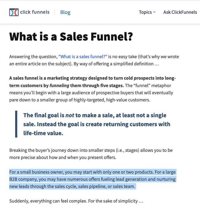 "What is a sales funnel?" defined by ClickFunnels