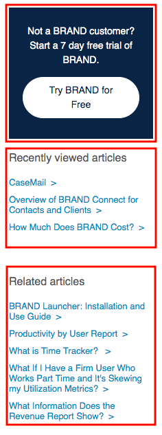 Help desk for SaaS SEO example: CTA, Recently viewed articles, Related articles.