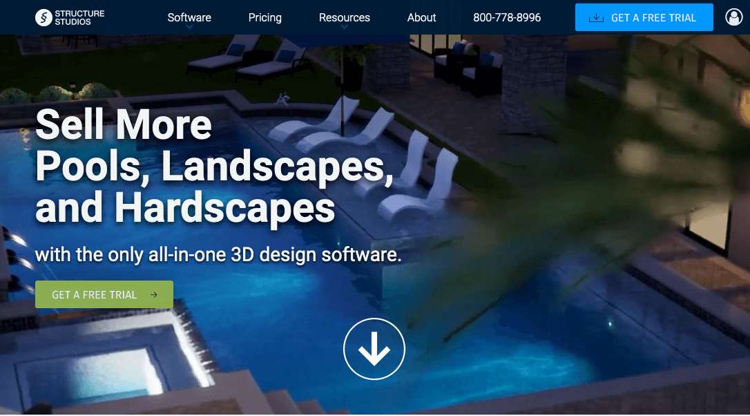 How To Create B2B SaaS Content That Converts B2B SaaS Homepage Design Example for Structure Studios including catchy homepage title, short description and "get demo" button