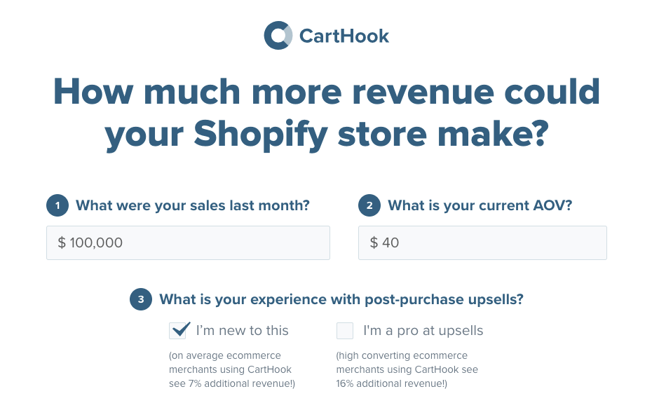 B2B SaaS Lead Magnet Example showing CartHook's ROI calculator