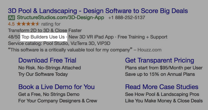 Google Ads creative example for B2B SaaS: Top Builders Use Us