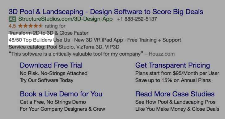 Google Ads creative example for B2B SaaS: 48/50 Top Builders