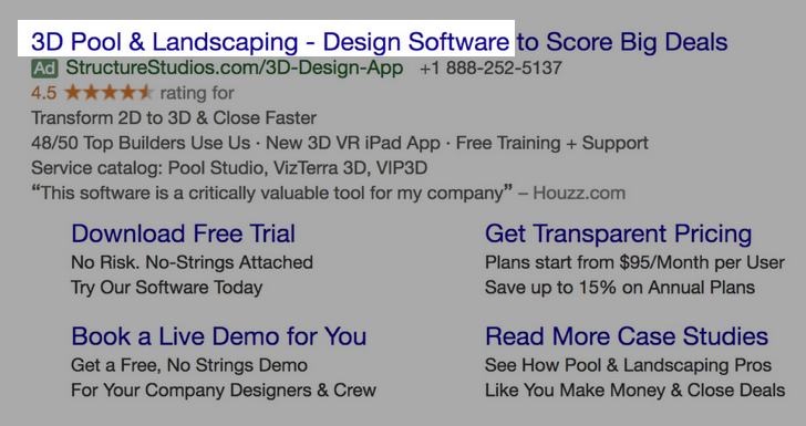 Google Ads creative example for B2B SaaS: 3D Pool & Landscaping - Design Software