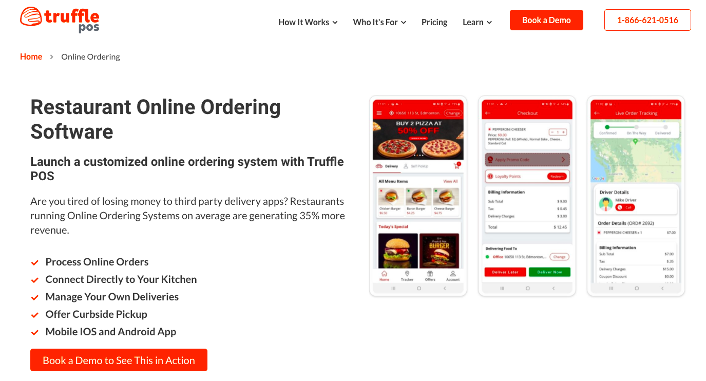 B2B SaaS Product Page Example: Restaurant Online Ordering Software - Truffle POS