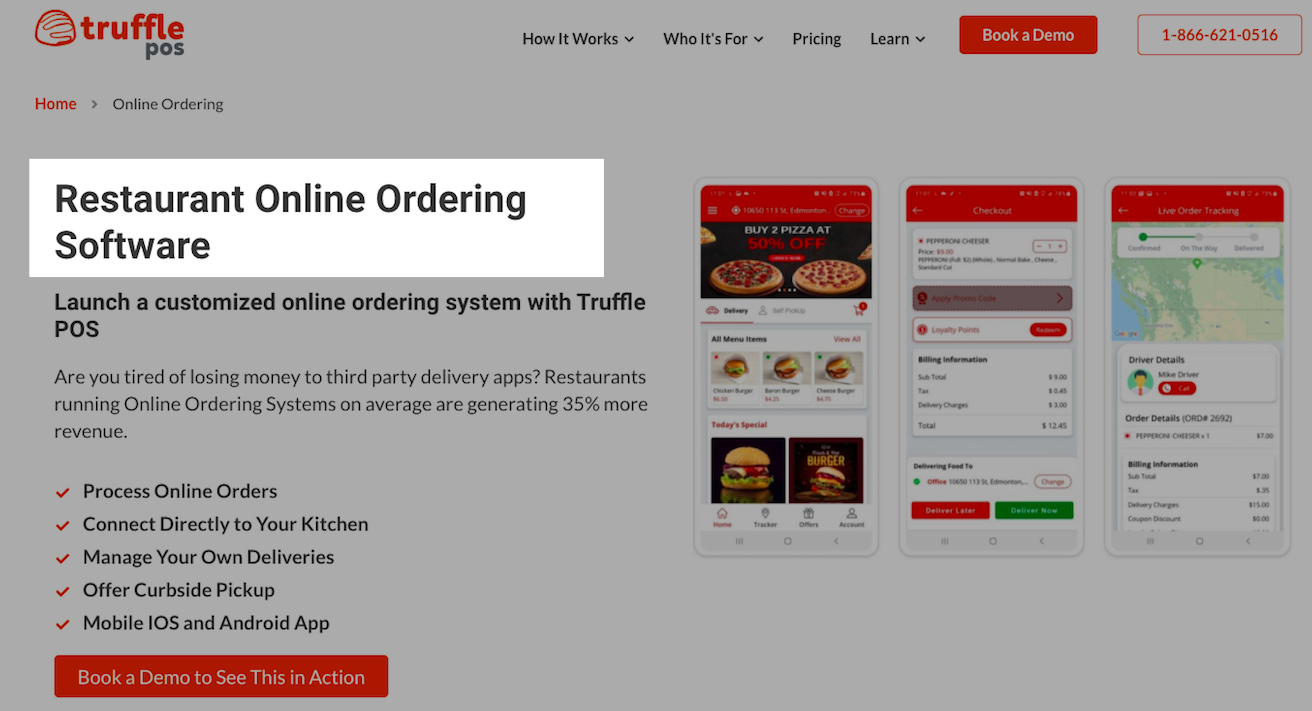  B2B SaaS Product Page Example: Restaurant Online Ordering Software is highlighted