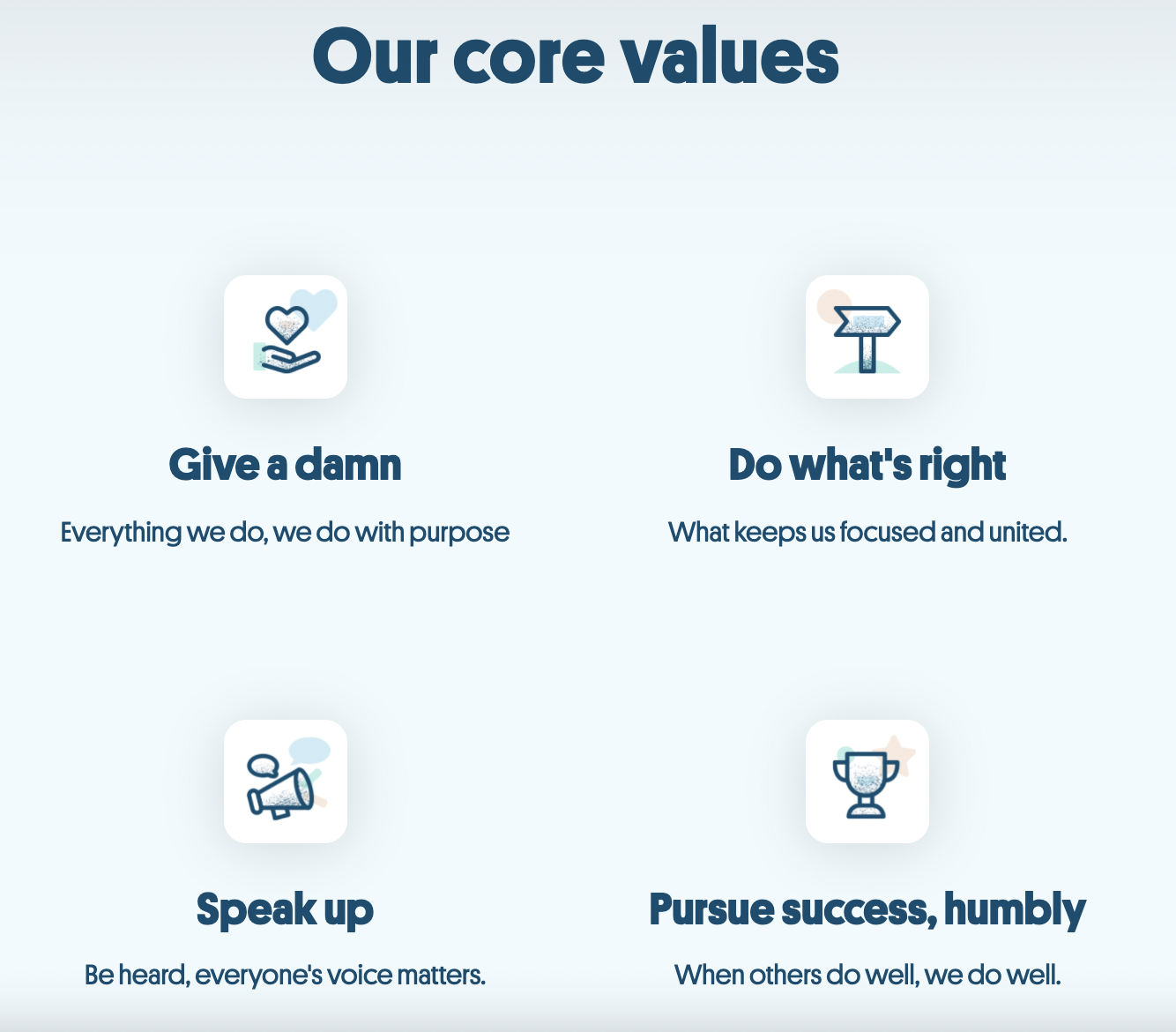 Example of using a Why Us page featuring core values for positioning in B2B SaaS