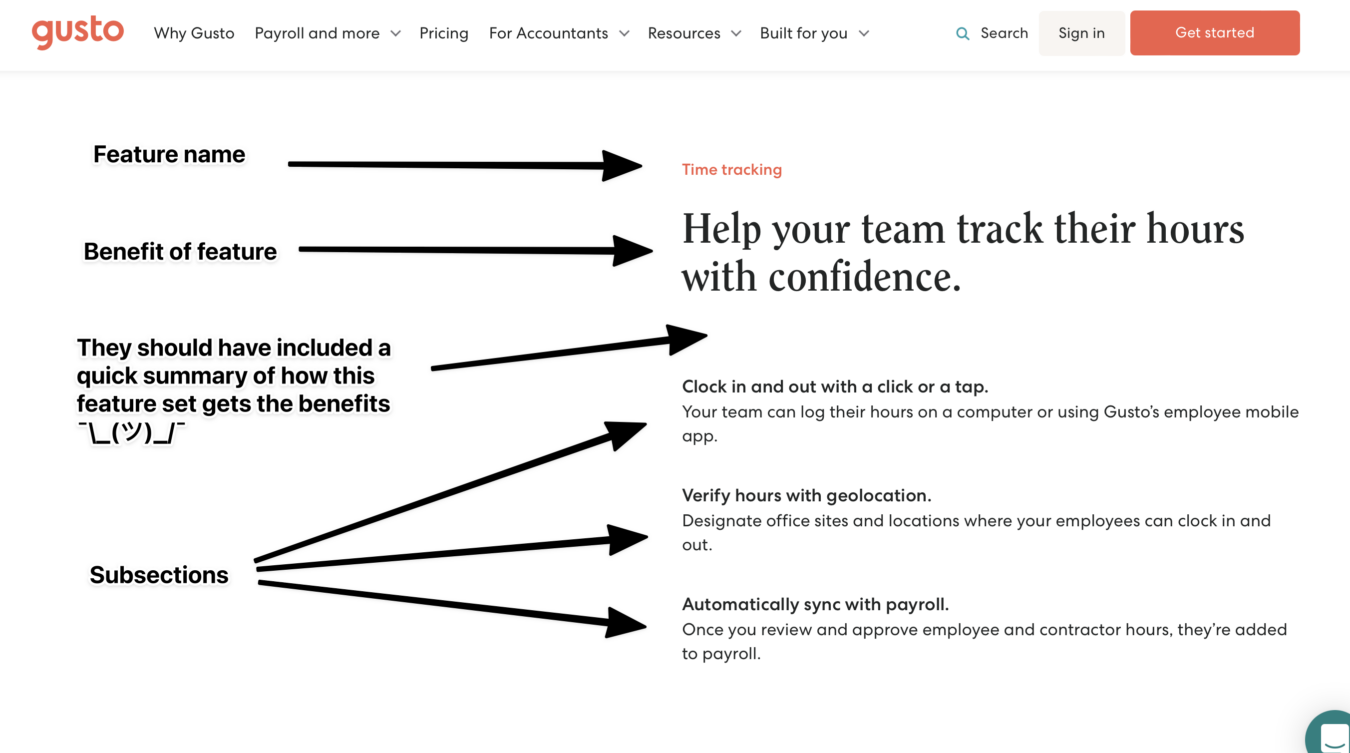 Gusto features page